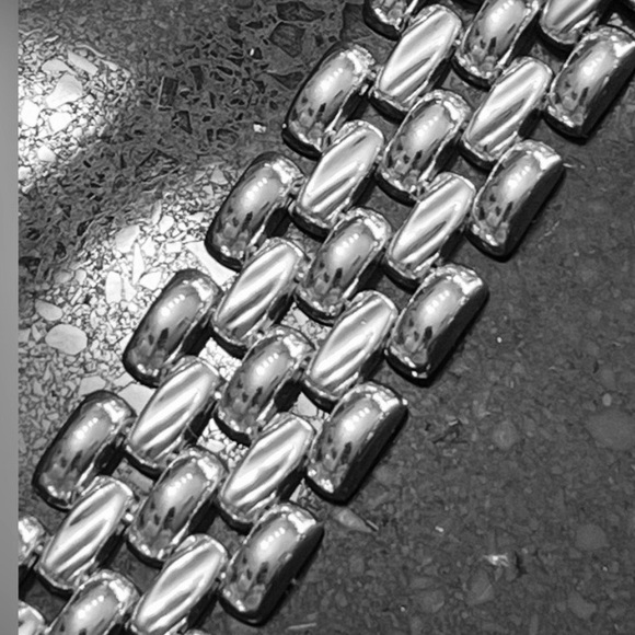 Big mirrored polished sterling silver stampato statement bracelet vintage QVC
